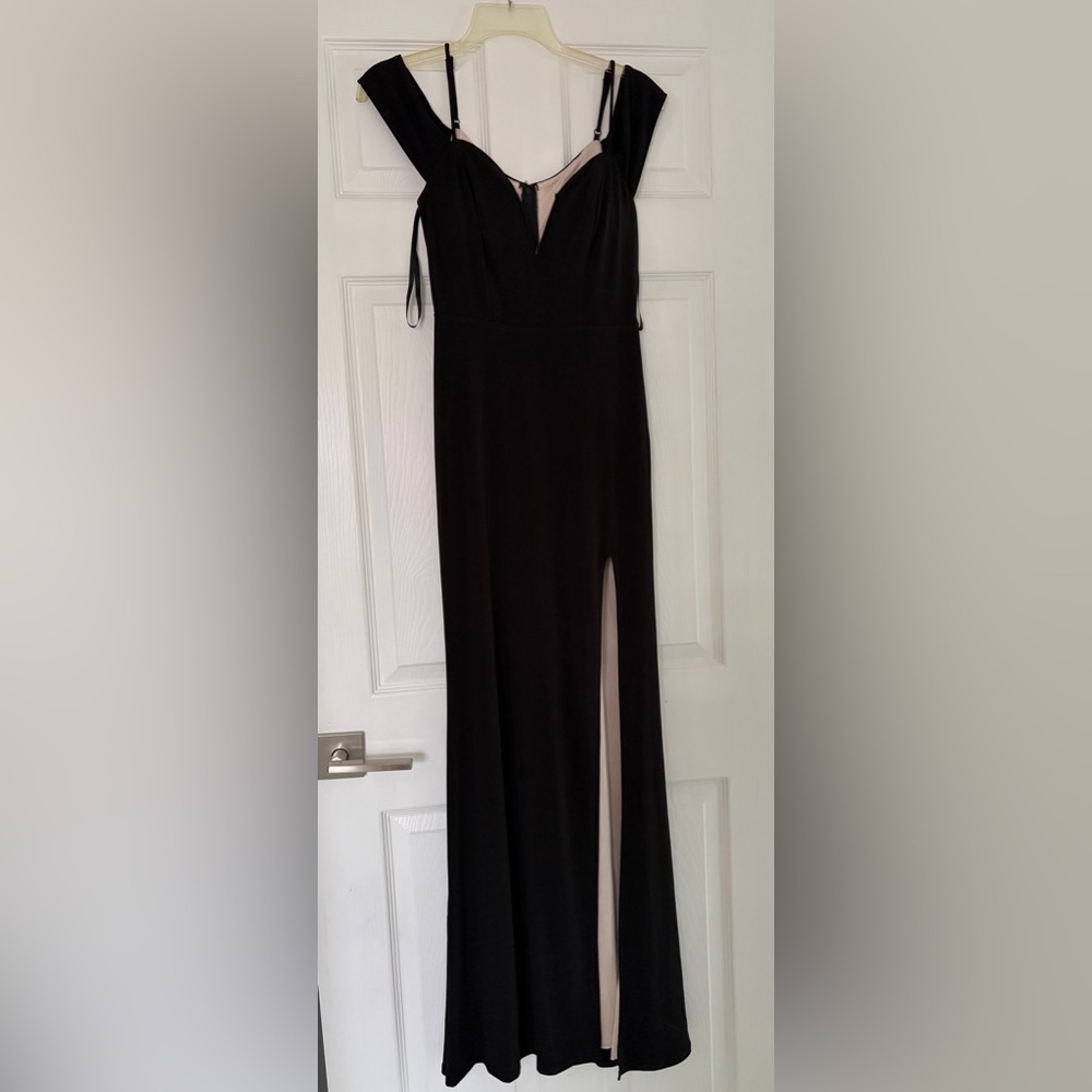 City Studio Black Maxi Dress with Slit and lining